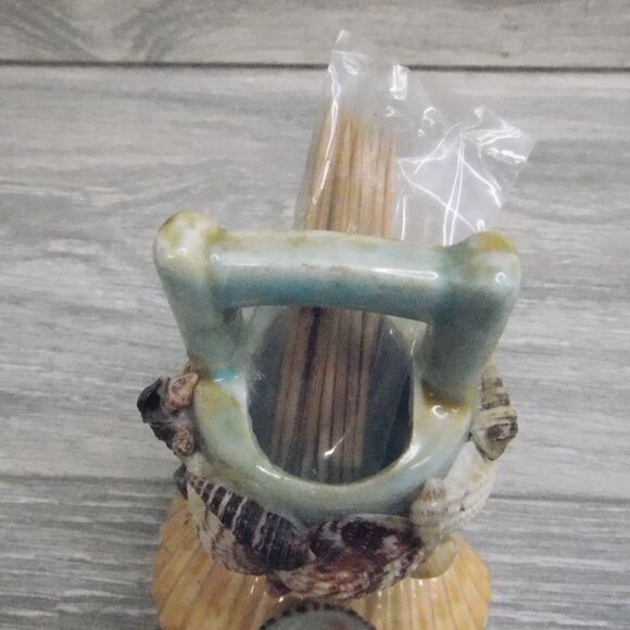 Nautical Coastal Kitchen Decor Seashell Toothpick Holder Basket Wishing Well - Picture 3 of 16